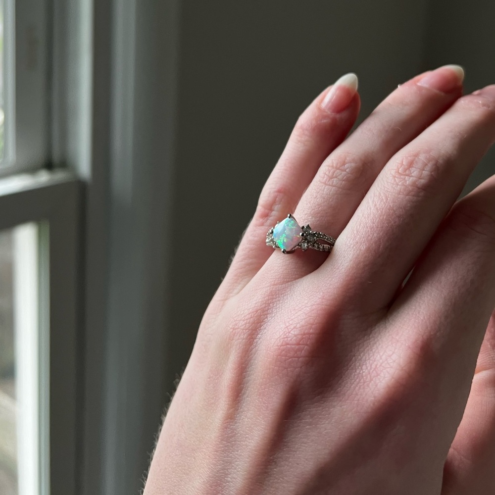 Opal, CZ and .925 Sterling Silver Ring